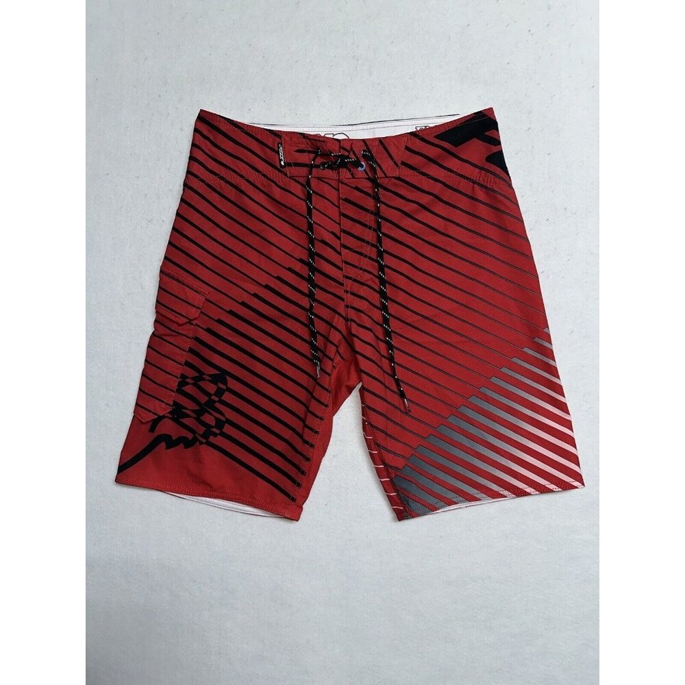 FoX Swim Suit Mens 33 Damo Black Red Boardshorts Surf  EUC